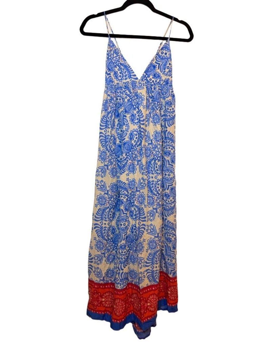 Zara Blue Boho Paisley Print Maxi Dress Womens XL Spaghetti Strap VNeck Sundress - Picture 2 of 8